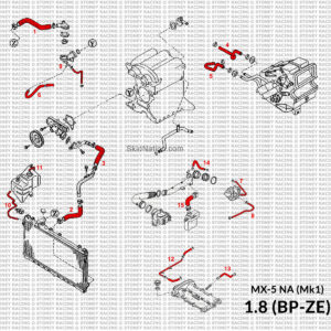 Mazda MX-5 NA 1.8 Coolant Hose Set Diagram