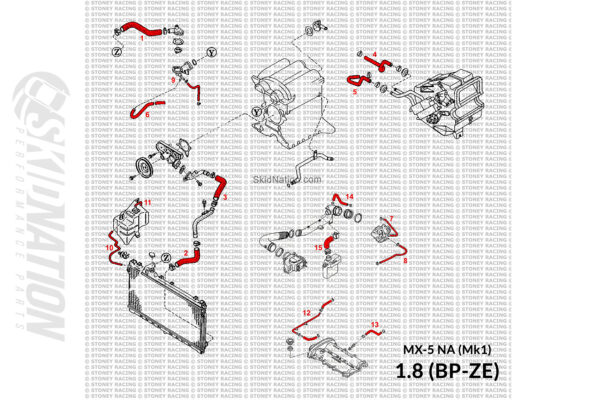 Mazda MX-5 NA 1.8 Coolant Hose Set Diagram