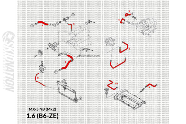 Mazda MX-5 NB 1.6 Coolant Hose Set Diagram