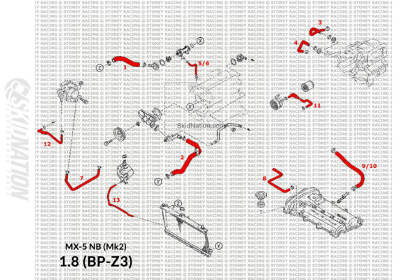 Mazda MX-5 NB 1.8 Coolant Hose Set Diagram