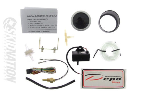 DEPO gauge 2in1 BOOST and OIL temperature package contents