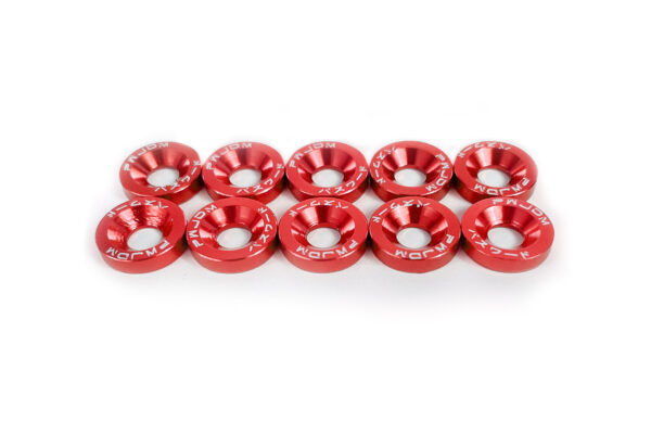 Red M6 Anodized Washers and Bolts – Low Rise