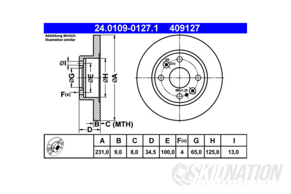 MX-5 NA 1.6 ATE Rear Brake Disc 231 mm